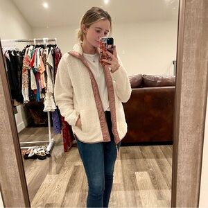 Women's Cream and Pink Sherpa Jacket